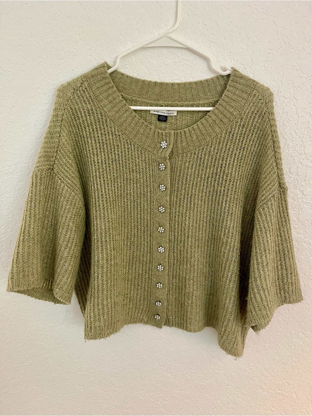 American Eagle Green Cropped Cardigan